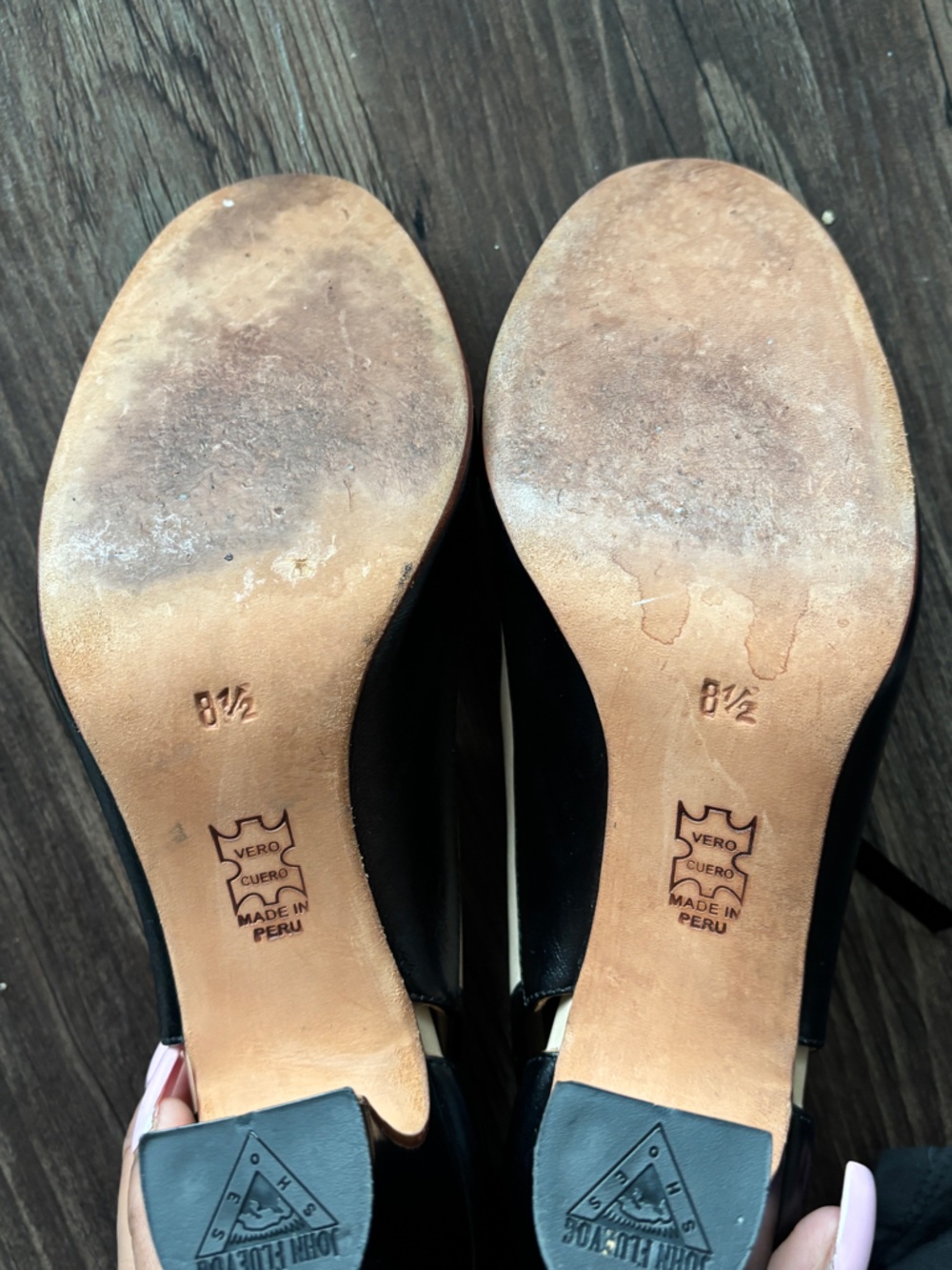 John Fluevog Black and Cream T‑Strap Mary Jane Heels with Bow - Picture 6 of 6